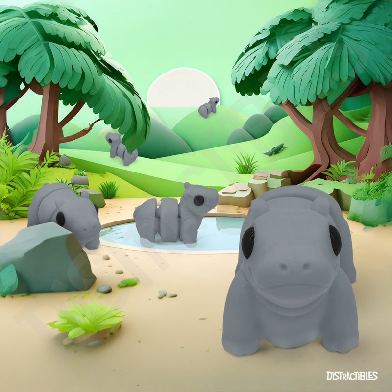 Distracties Hippo - 3D Printed Articulated Toy Fidget Friend